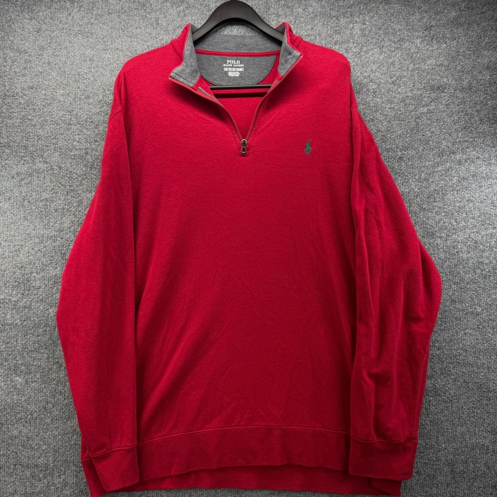 Polo‎ Ralph Lauren Red Quarter Zip Pullover Sweatshirt Men's XXL